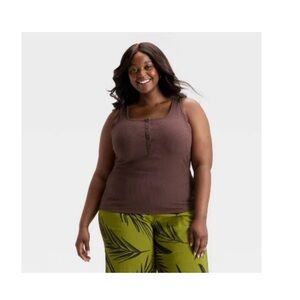 Brown Ribbed Tank Top